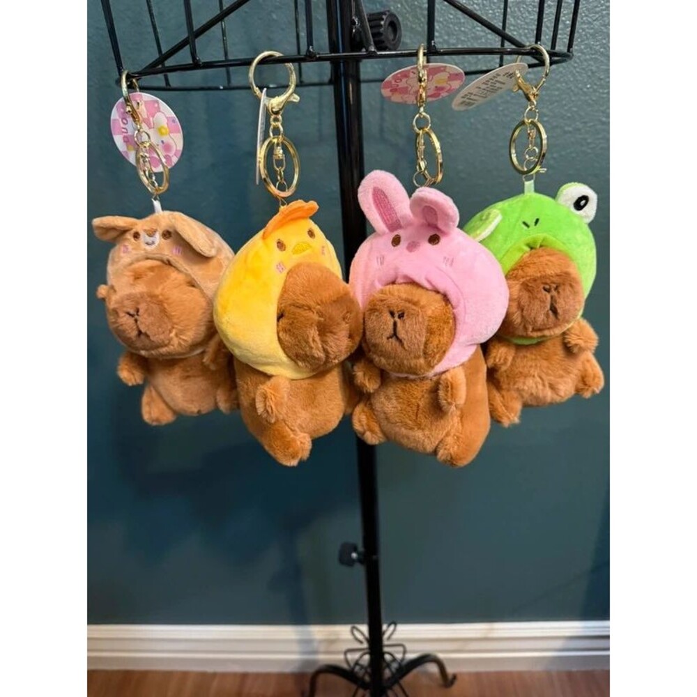 Set of 4 Capybara Plush Purse Charms | Frog Bunny Chick Teddy Bear | NWT